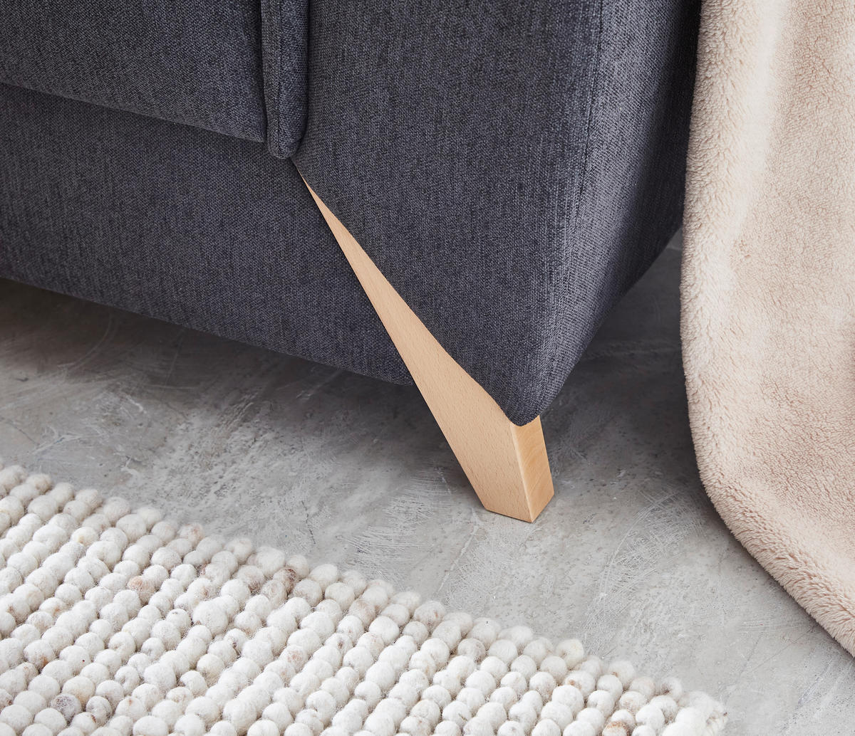 ECKSOFA Dunkelgrau Webstoff  - Dunkelgrau/Naturfarben, KONVENTIONELL, Holz/Textil (265/200cm) - Stylife