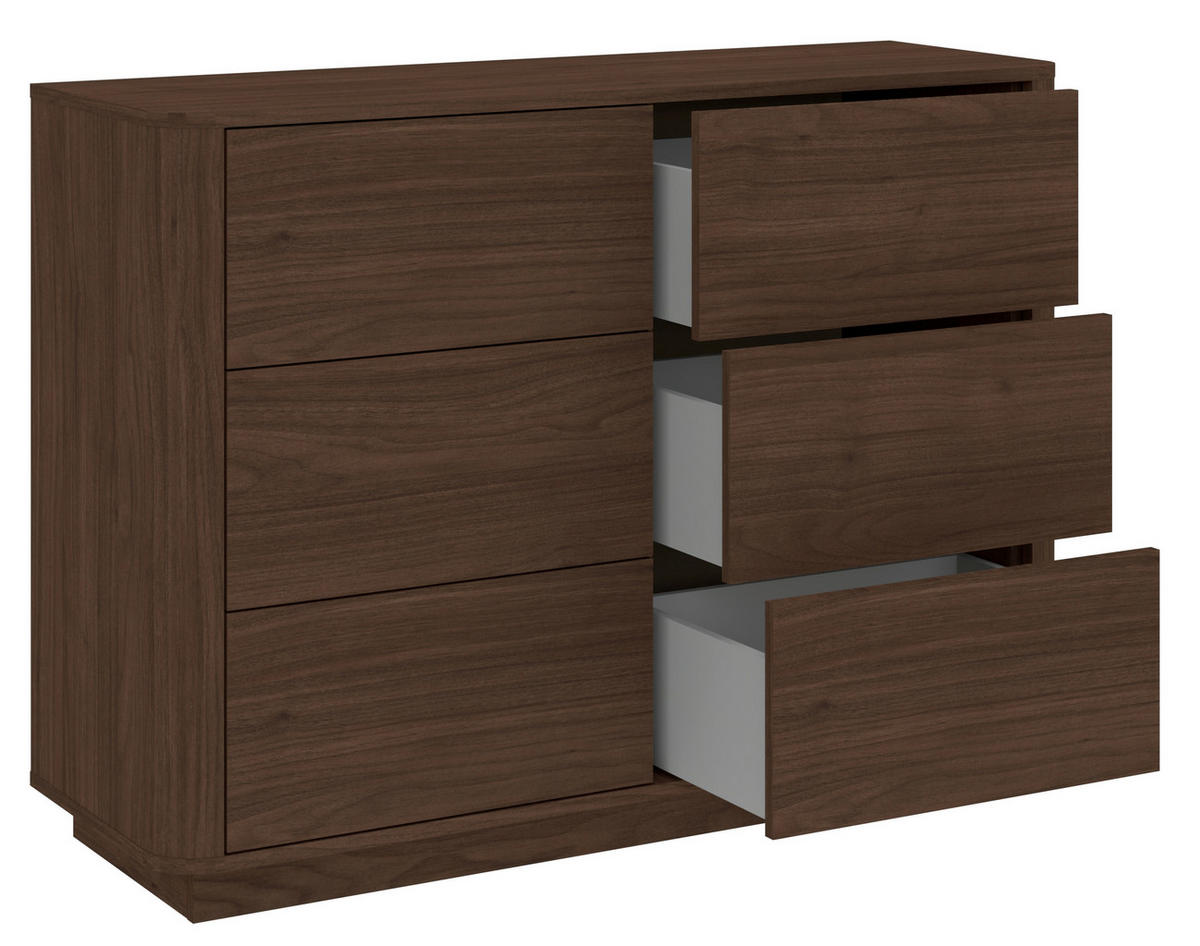 KOMMODE Mocha, 115,2/85,5/40 cm, 6 Schublade(n)  - Walnussfarben/Schwarz, Design, Holzwerkstoff (115,2/85,5/40cm) - MID.YOU