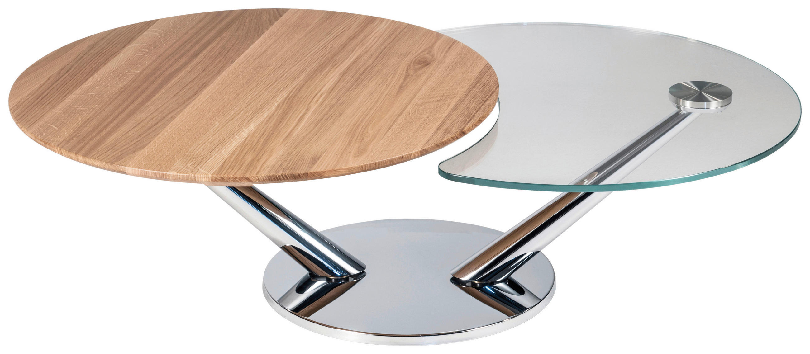 Thumbnail - Naos Couchtisch Naos Abra, Klar, Eiche, Chrom, Holz, Metall, Glas, Eiche, furniert, Sockel, 80x40x80-128 cm, Wohnzimmer,...