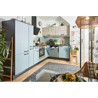 ECKKÜCHE 305/185 cm  in Eichefarben, Pastellblau  - Pastellblau/Eichefarben, Design, Holzwerkstoff/Metall (305/185cm) - Xora