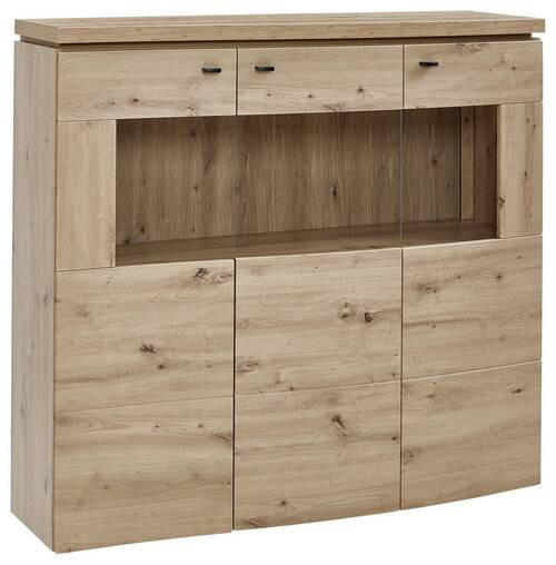 HIGHBOARD  in 135,2/125/39,7 cm  - Schwarz/Eiche Artisan, MODERN, Glas/Holzwerkstoff (135,2/125/39,7cm) - Modante