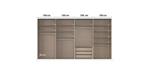 SCHWEBETÜRENSCHRANK 400/223/68 cm 4-türig Weiß, Weiß Hochglanz  - Weiß Hochglanz/Alufarben, Basics, Holzwerkstoff/Metall (400/223/68cm) - Novel