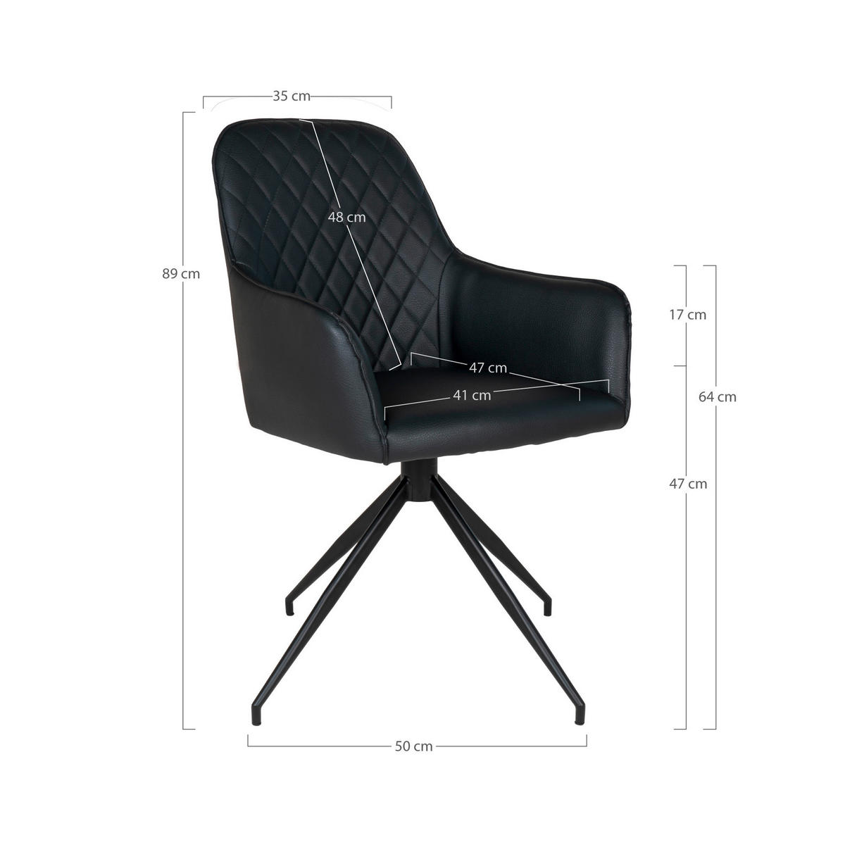 STOL MED ARMSTÖD läderimitation  - svart, Modern, metall/textil (56/89/62cm) - MID.YOU