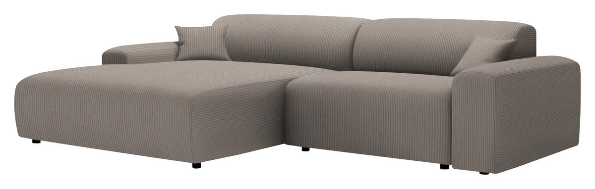 ECKSOFA in Velours, Feincord Taupe  178/292 cm  - Taupe/Schwarz, Design, Kunststoff/Textil (178/292cm) - home24