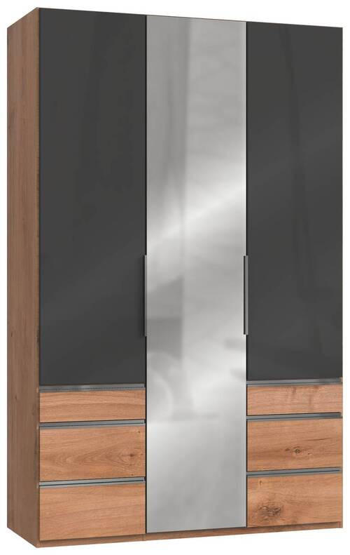DREHTÜRENSCHRANK  in Grau, Eichefarben  - Chromfarben/Eichefarben, MODERN, Glas/Holzwerkstoff (150/236/58cm) - MID.YOU