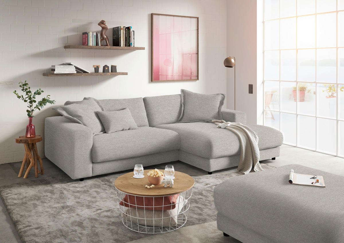 ECKSOFA in Flachgewebe Hellgrau  - Hellgrau/Schwarz, Design, Kunststoff/Textil (270/190cm) - Lomoco