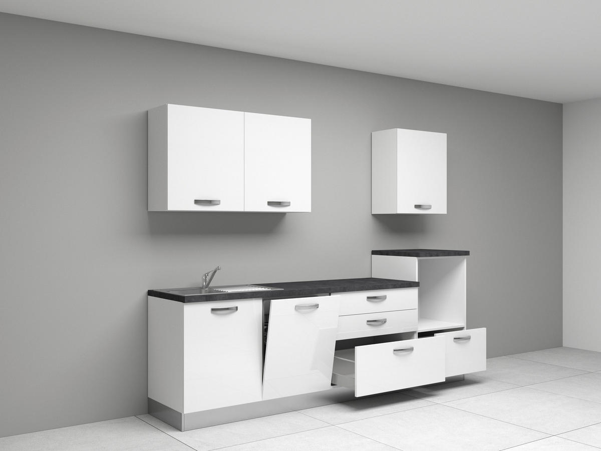 BLOK KUHINJA BEZ APARATA  bijela visoki sjaj  - bijela/tamno siva, Basics, drvni materijal/metal (270cm)