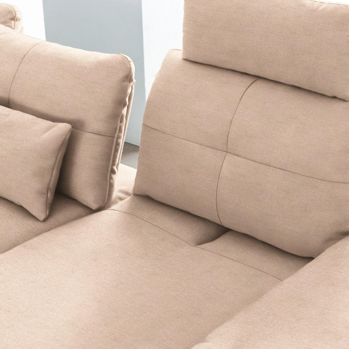 ECKSOFA in Flachgewebe Hellbraun  - Hellbraun/Schwarz, Design, Textil/Metall (271/344cm) - Chilliano