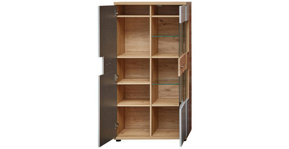 HIGHBOARD Hellgrau, Eiche Artisan, Wildeiche 75/145/38 cm - Wildeiche/Hellgrau, Design, Glas/Holz (75/145/38cm) - Novel