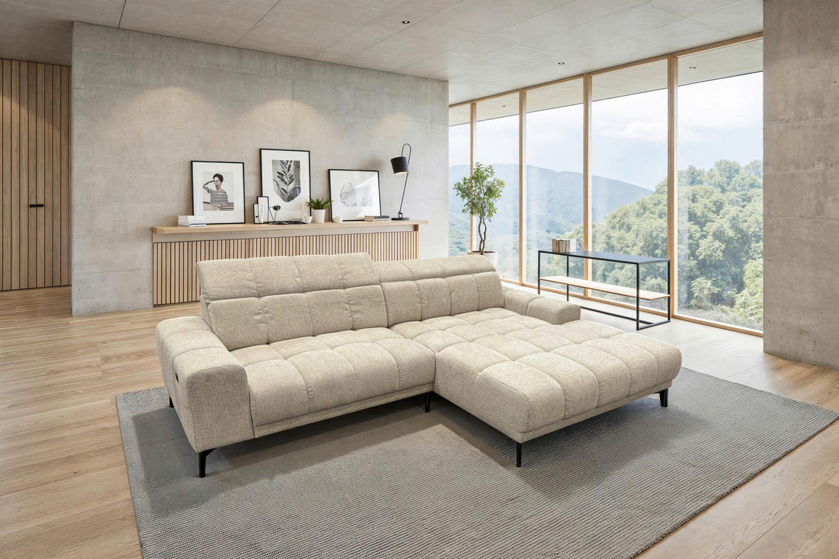 ECKSOFA inkl.Funktionen Naturfarben Chenille  - Schwarz/Naturfarben, MODERN, Textil/Metall (300/195cm) - Xora