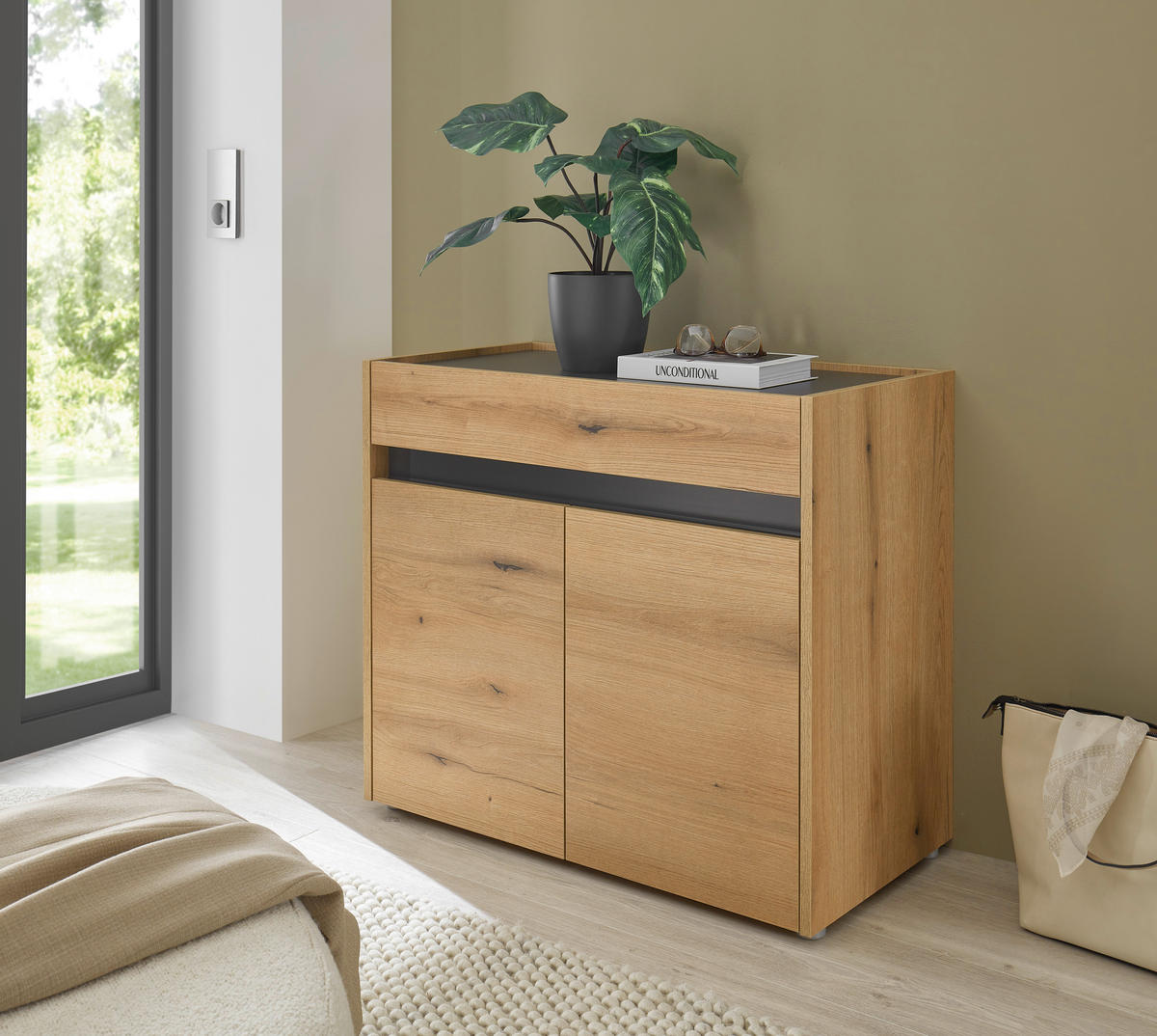 SCHUHSCHRANK Anthrazit, Eichefarben  - Eichefarben/Anthrazit, Design, Holzwerkstoff/Kunststoff (80/70/40cm) - Modante
