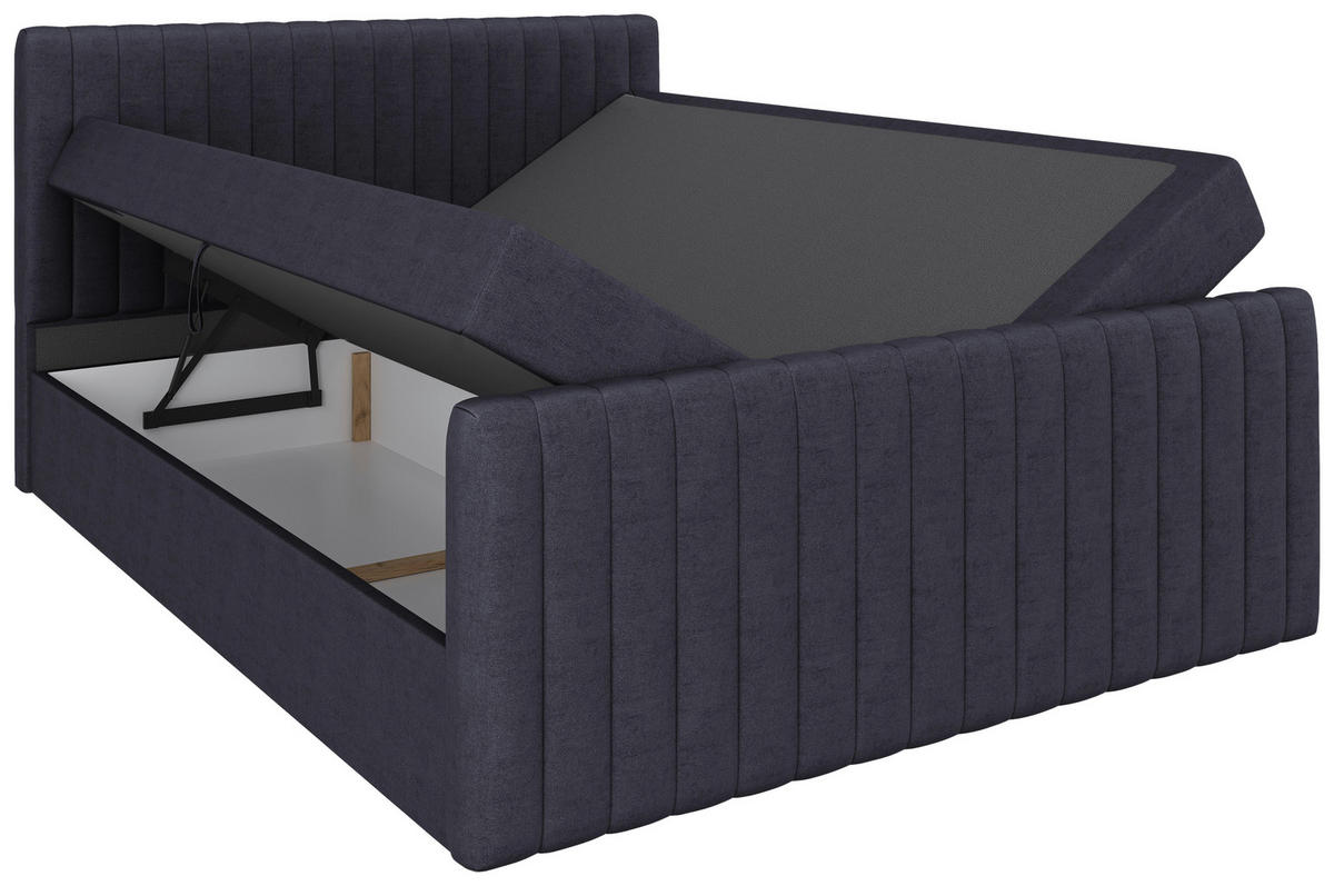BOXBETT 160/200 cm,  in Graphitfarben, gepolstertes Kopfteil, Bettkasten, Topper, Matratzen, H3 + H3 = fest  - Schwarz/Graphitfarben, Basics, Kunststoff/Textil (160/200cm) - Chameo