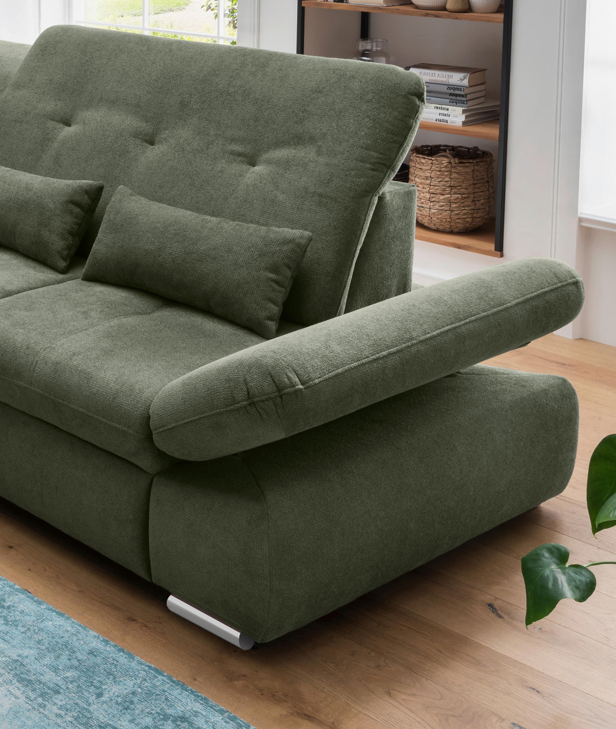 ECKSOFA in Chenille Dunkelgrün  - Chromfarben/Dunkelgrün, Modern, Textil/Metall (254/280cm) - Livetastic