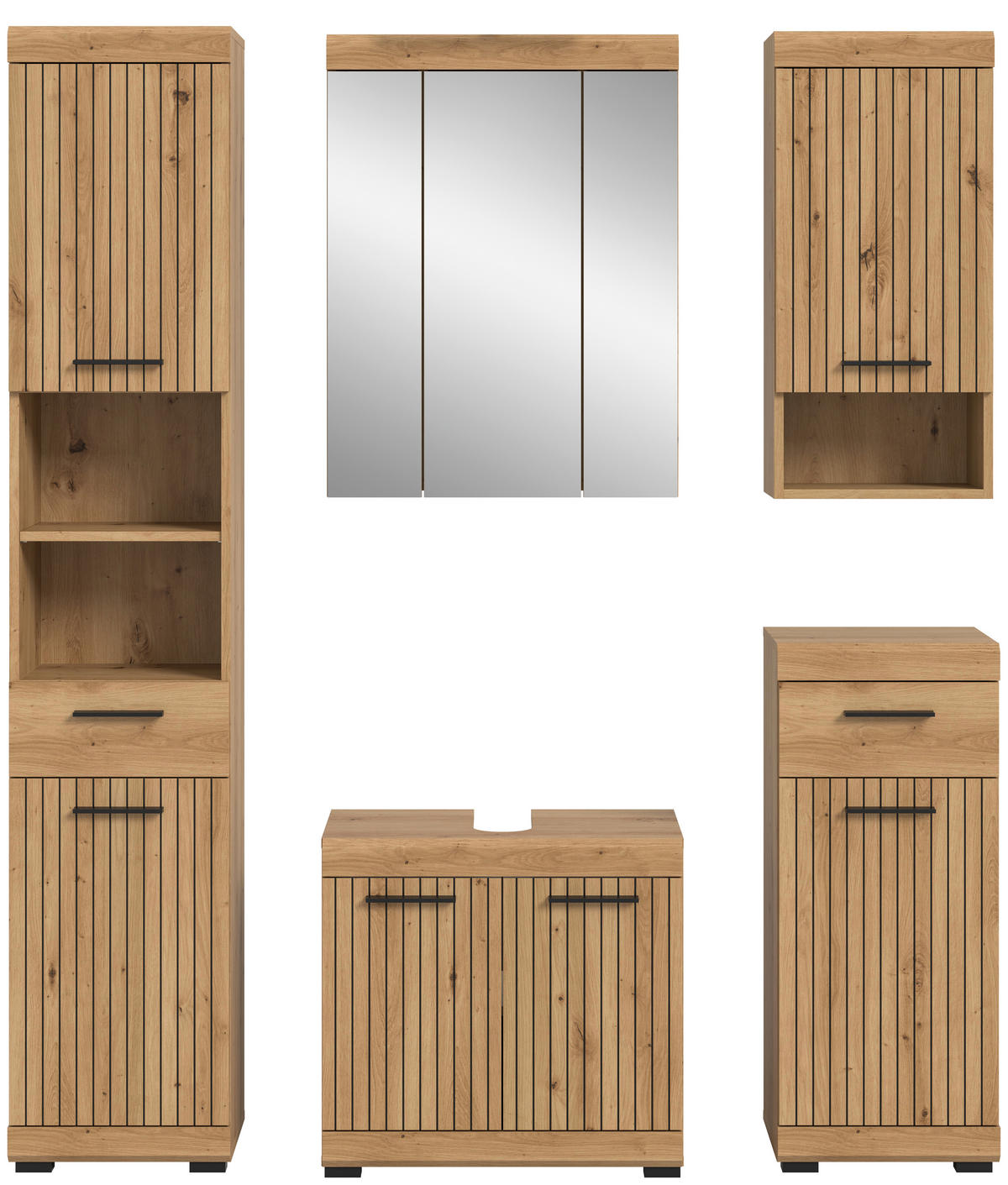 BADEZIMMER 5-teilig  in 134 cm  - Schwarz/Eiche Artisan, Trend, Glas/Holzwerkstoff (134cm) - MID.YOU