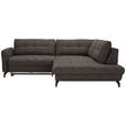 ECKSOFA in Flachgewebe, Leinenoptik Braun  - Schwarz/Braun, Design, Textil/Metall (247/208cm) - Xora