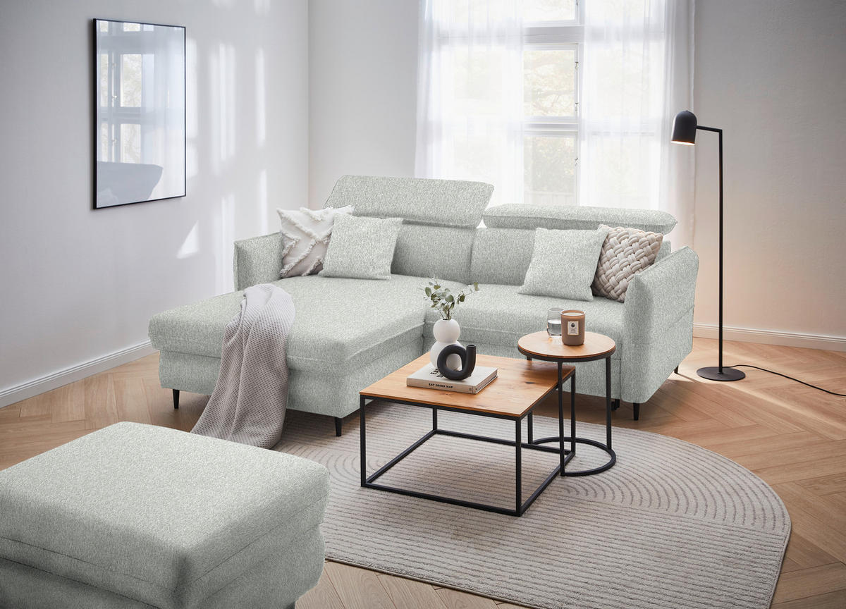 ECKSOFA inkl. Funktionen Ecru Struktur  - Ecru/Schwarz, Design, Holz/Textil (185/232cm) - Stylife