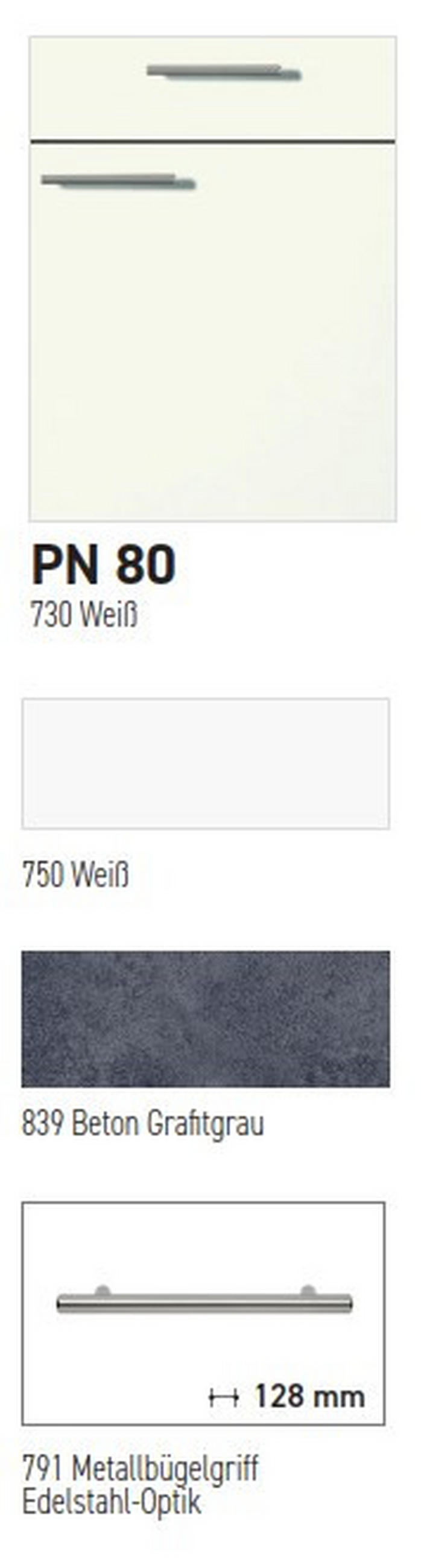 KÜCHENBLOCK PN 80 300 cm  in Graphitfarben, Weiß  - Edelstahlfarben/Graphitfarben, Design, Holzwerkstoff/Metall (300cm) - Pino
