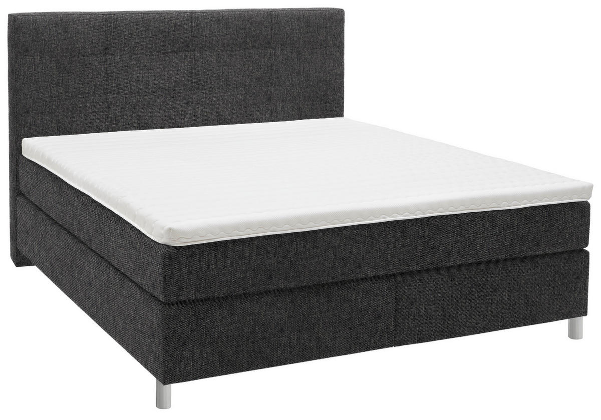 BOXSPRINGBETT 160/200 cm  in Dunkelgrau  - Chromfarben/Dunkelgrau, KONVENTIONELL, Kunststoff/Textil (160/200cm) - Voleo