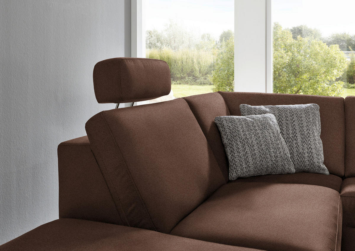 ECKSOFA in Mikrofaser Dunkelbraun  242/275 cm  - Dunkelbraun/Alufarben, Design, Textil/Metall (242/275cm) - Dieter Knoll