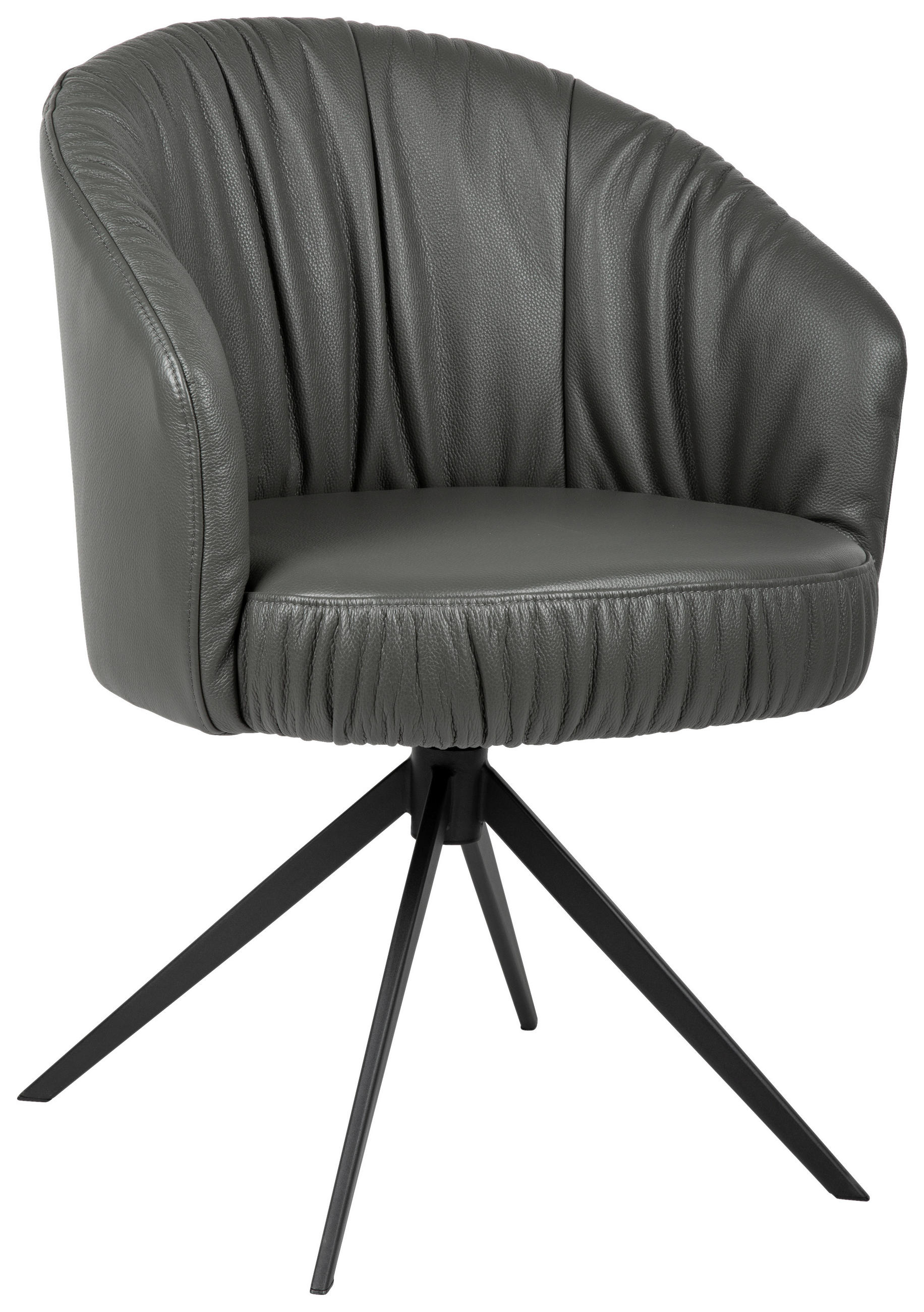 ARMLEHNSTUHL  Sitzfläche 360° drehbar, automatische Rückholfunktion  Echtleder  Anthrazit, Schwarz  - Anthrazit/Schwarz, Design, Leder/Metall (63/82/62,5cm) - Dieter Knoll