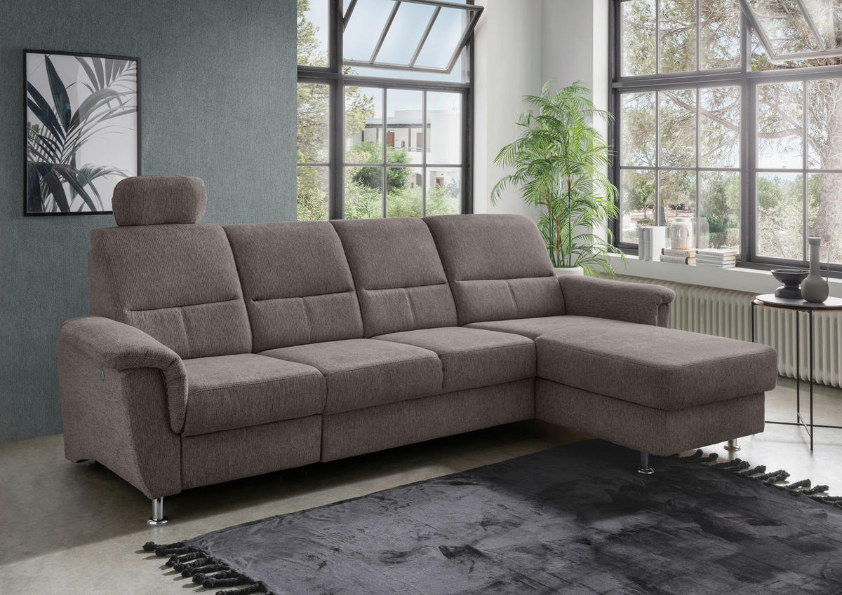 ECKSOFA Graubraun Chenille  - Chromfarben/Graubraun, KONVENTIONELL, Textil/Metall (292/165cm) - Livetastic