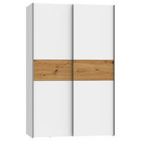 SCHWEBETÜRENSCHRANK in Weiß, Eichefarben  - Eichefarben/Alufarben, Design, Holzwerkstoff/Metall (120/190,5/61,2cm) - Carryhome