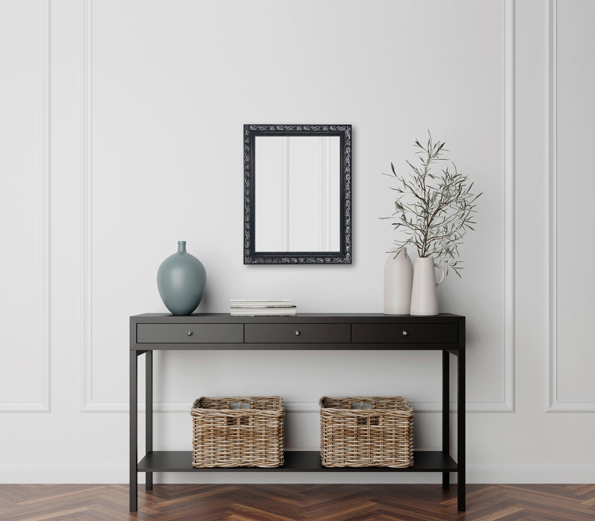 WANDSPIEGEL 55/70/3,5 cm    in rechteckig  - Silberfarben/Schwarz, Trend, Glas/Holz (55/70/3,5cm) - Boxxx