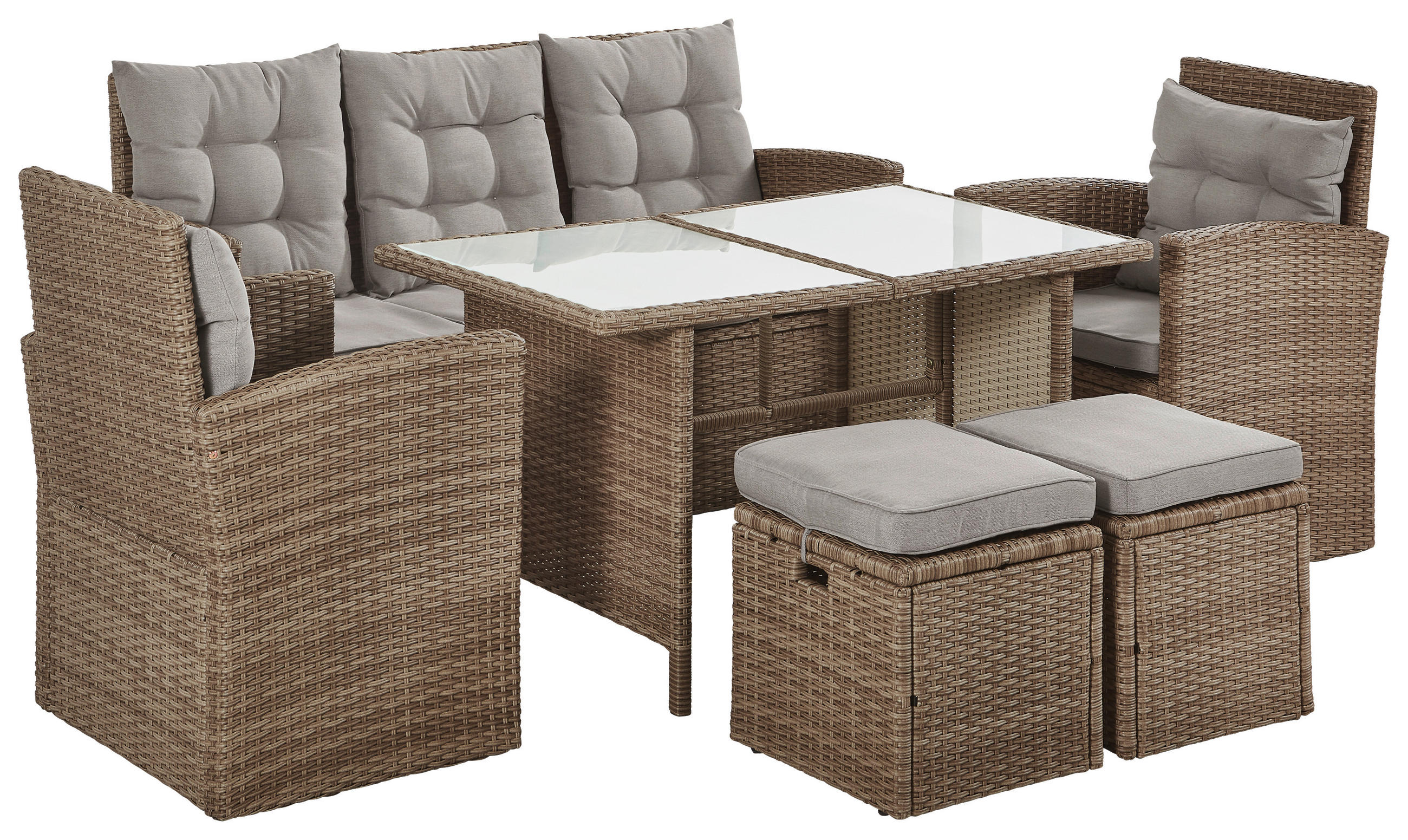 DINING-LOUNGESET  - Taupe/Beige, MODERN, Glas/Kunststoff - Ambia Garden