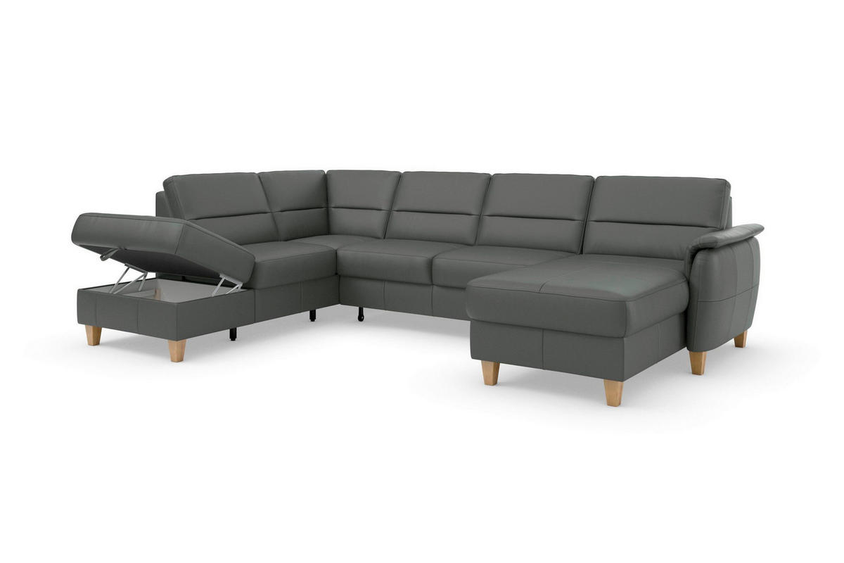SEDACÍ SOUPRAVA, textil, kůže, antracitová - barvy dubu/antracitová, Basics, dřevo/textil (212/308/163cm) - Sit & More