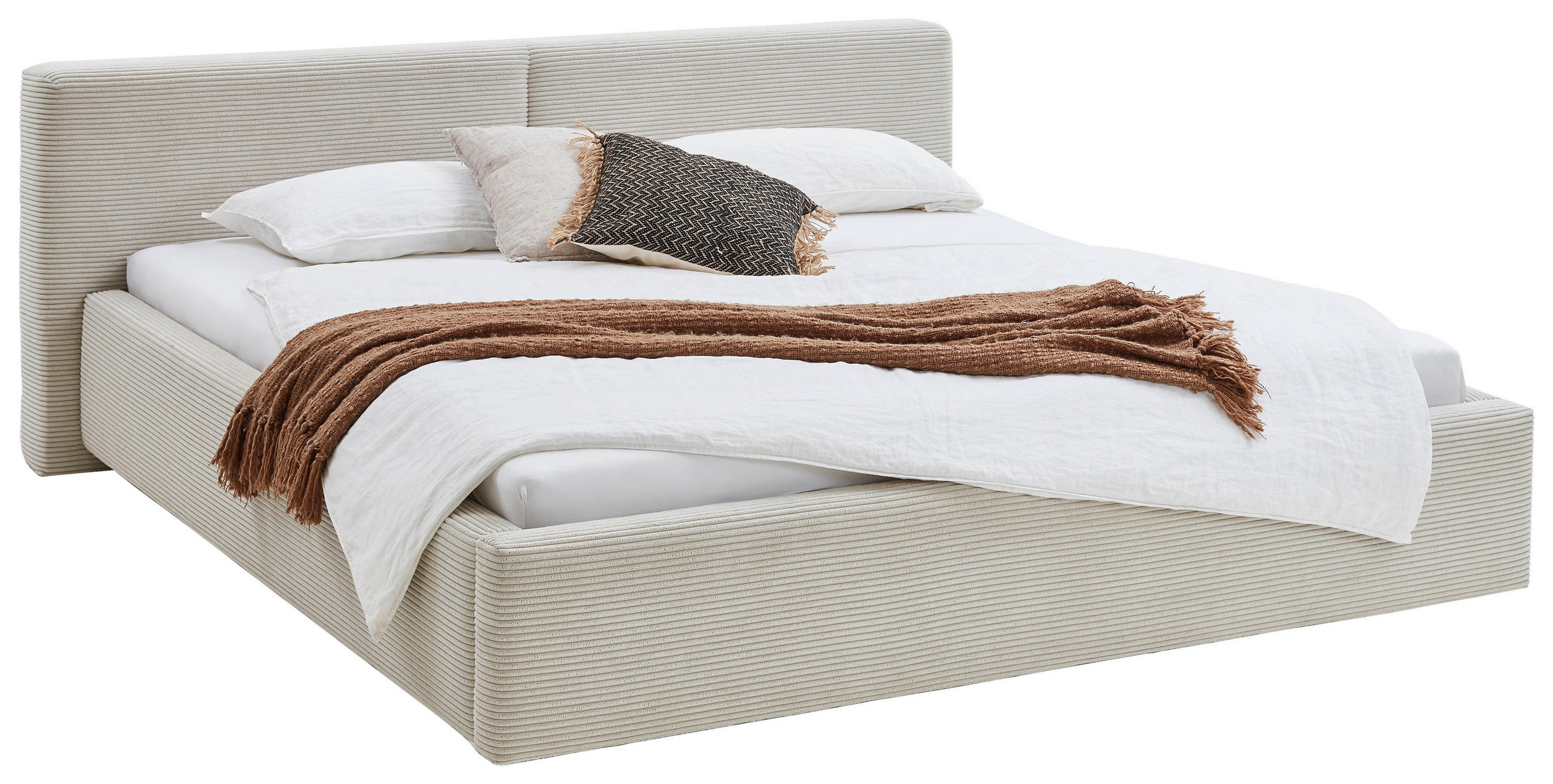 POLSTERBETT 240/200 cm,  in Beige, Lattenrost, Bettkasten,  - Beige, Basics, Holz/Textil (240/200cm) - Boxxx