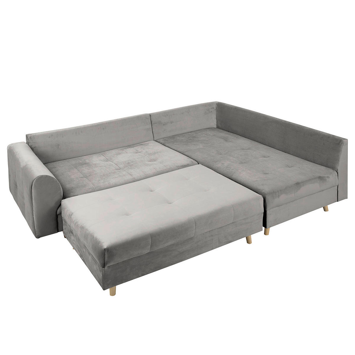 ECKSOFA inkl. Hocker Ariella Grau Samt Rückenkissen, Hocker  - Naturfarben/Grau, Design, Holz/Textil (231/161cm) - Livetastic