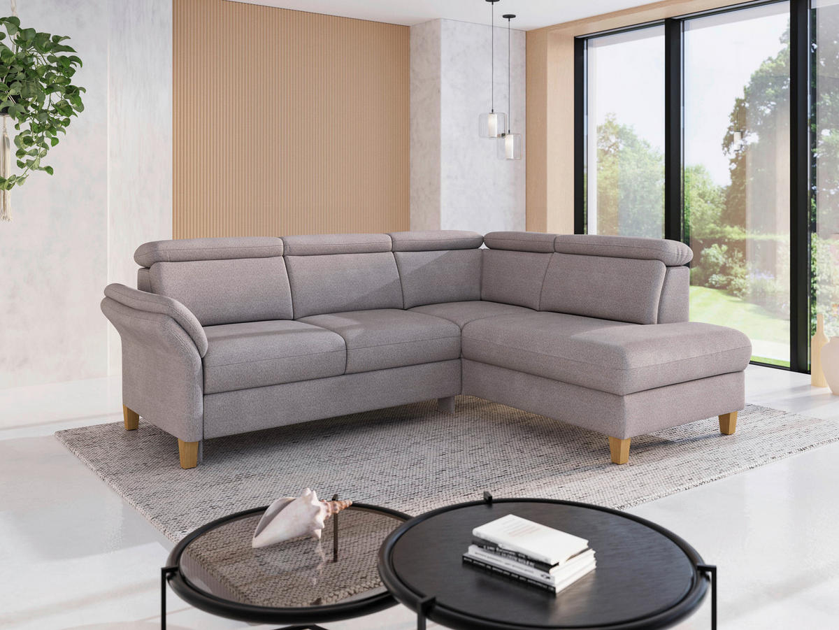 ECKSOFA GLENDALE E Silberfarben Chenille  - Eichefarben/Silberfarben, KONVENTIONELL, Holz/Textil (247/193cm) - Sit & More