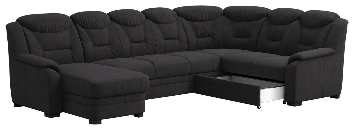 WOHNLANDSCHAFT in Chenille Schwarz  - Schwarz, Basics, Kunststoff/Textil (162/330/211cm) - MID.YOU