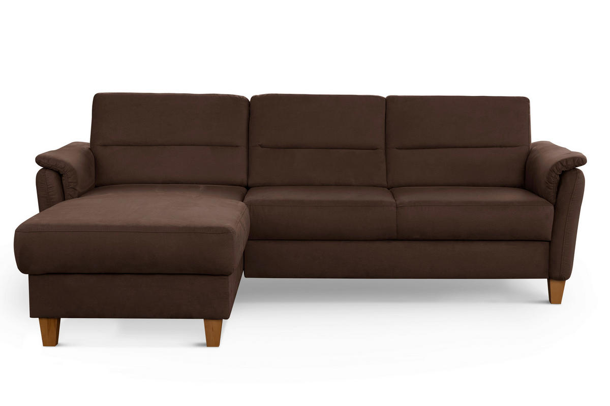 ECKSOFA in Mikrofaser Dunkelbraun  - Eichefarben/Dunkelbraun, Konventionell, Holz/Textil (163/244cm) - Sit & More