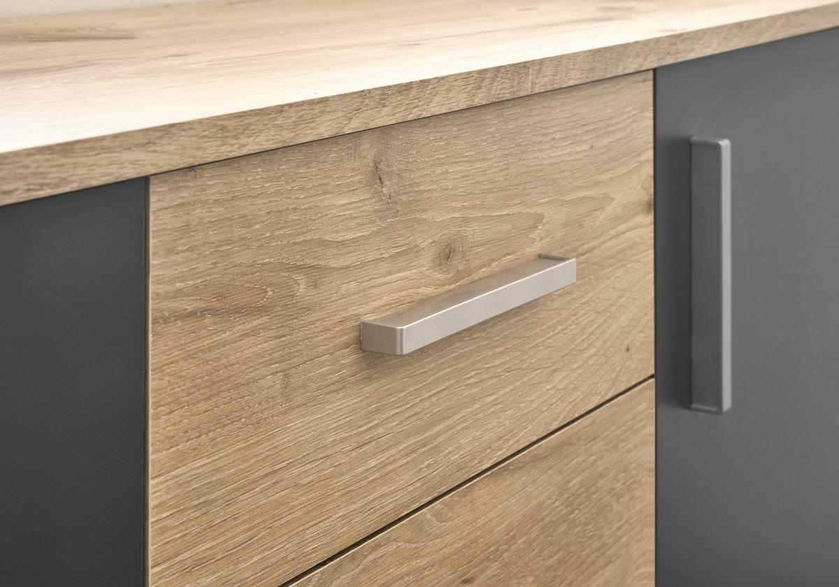 Sideboard Basel 160/84/35 cm  in Grau, Eichefarben  - Eichefarben/Silberfarben, Design, Holzwerkstoff/Kunststoff (160/84/35cm) - MID.YOU