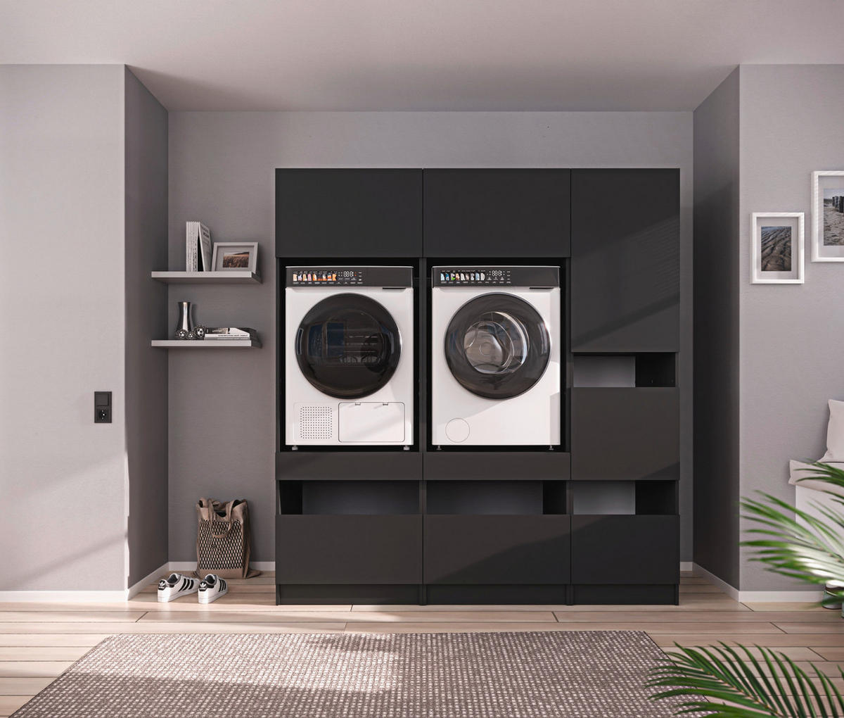MEHRZWECKSCHRANK 50/200/68 cm  in Anthrazit  - Anthrazit/Schwarz, Design, Holzwerkstoff/Metall (50/200/68cm) - Milino