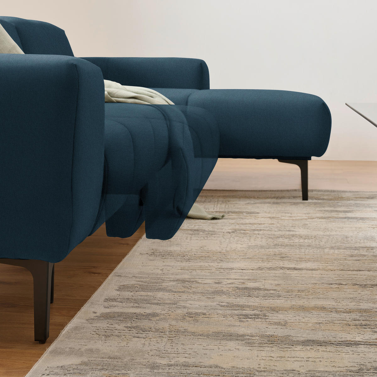ECKSOFA in Chenille Blau  - Blau/Schwarz, Design, Textil/Metall (311/167cm) - Xora