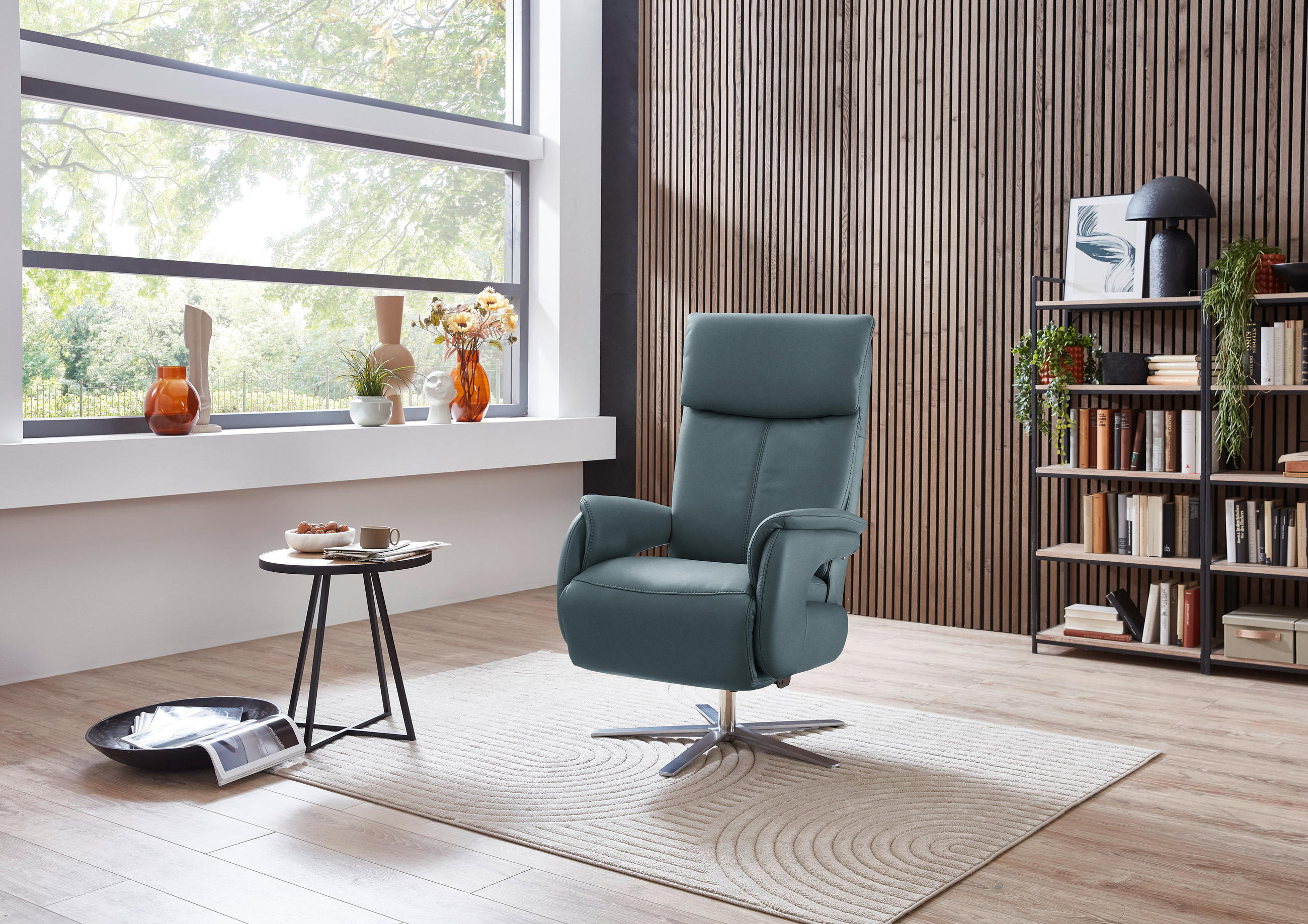 RELAXSESSEL in Leder Blaugrau  - Edelstahlfarben/Blaugrau, Design, Leder/Metall (70/124/85cm) - Cantus