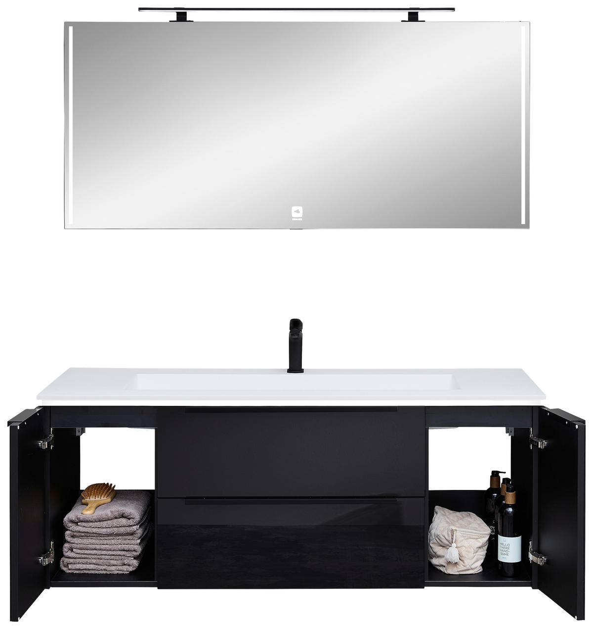 BADEZIMMER 4-teilig  in 132 cm  - Schwarz/Weiß, Design, Glas/Holzwerkstoff (132cm) - Leonardo Living