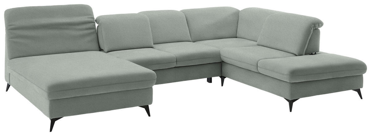 WOHNLANDSCHAFT Chenille Hellgrau  - Hellgrau/Schwarz, Design, Textil/Metall (198/369/255cm) - Beldomo Style