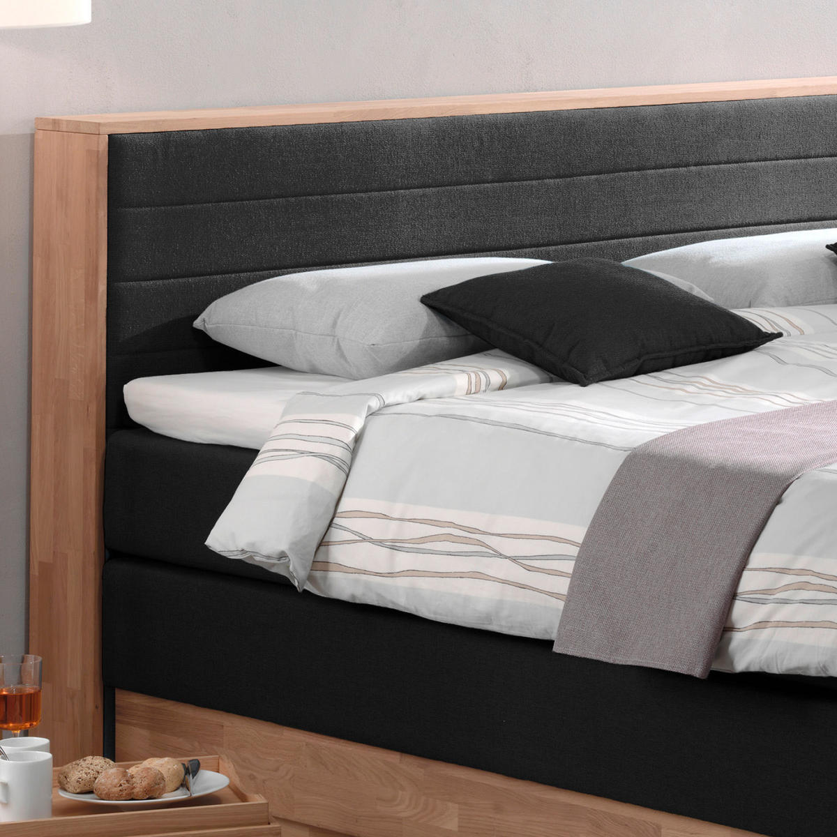 BOXSPRINGBETT 160/200 cm  in Eichefarben, Dunkelgrau  - Eichefarben/Dunkelgrau, MODERN, Holz/Kunststoff (160/200cm) - MID.YOU