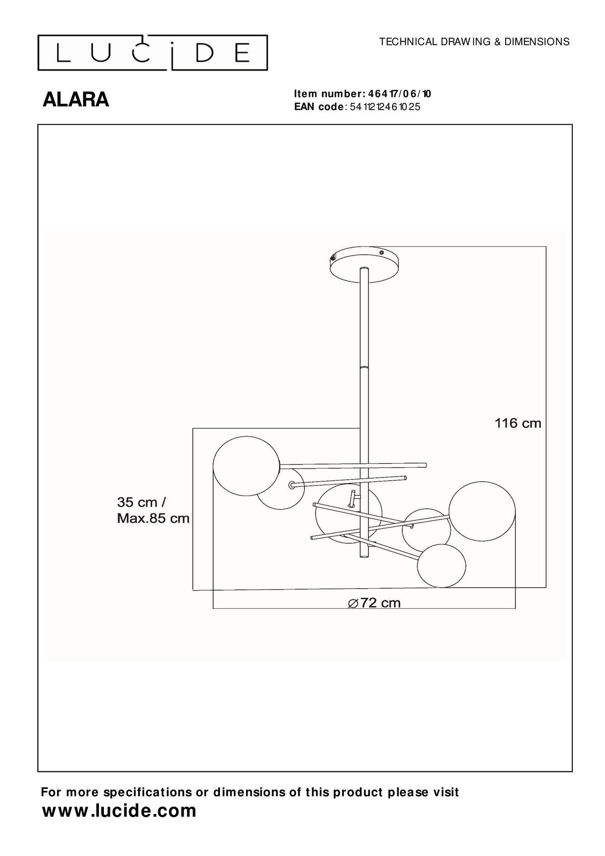 HÄNGELEUCHTE ALARA 72/72/116 cm   - LIFESTYLE, Glas (72/72/116cm) - Lucide