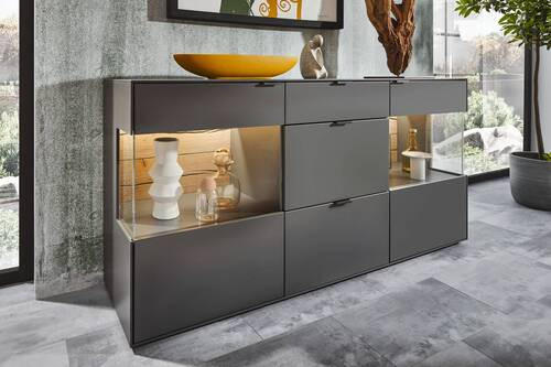 SIDEBOARD Graphitfarben, Eichefarben  181,9/87,9/45,2 cm  - Eichefarben/Graphitfarben, Design, Glas/Holzwerkstoff (181,9/87,9/45,2cm) - Dieter Knoll