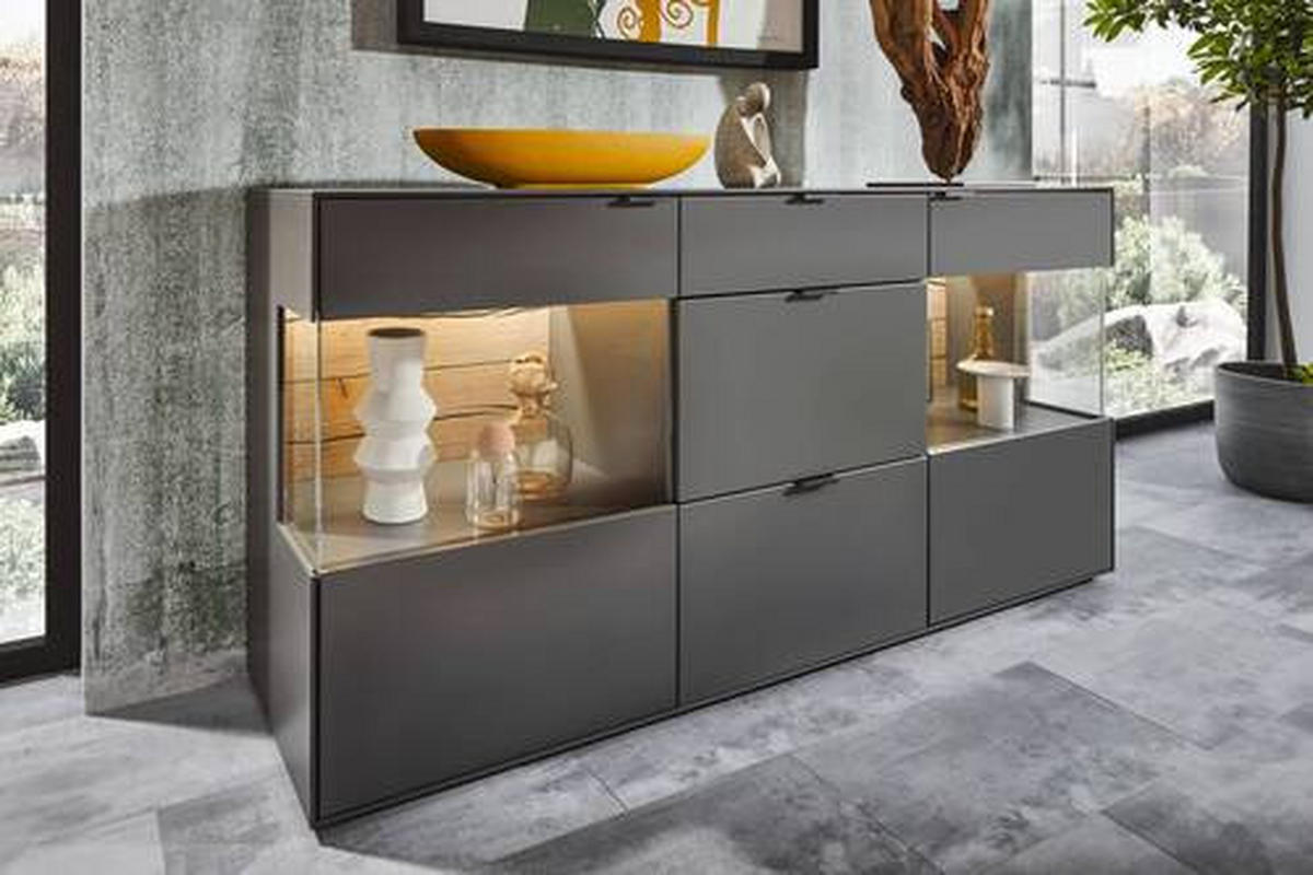 SIDEBOARD Graphitfarben, Eichefarben  181,9/87,9/45,2 cm  - Eichefarben/Graphitfarben, Design, Glas/Holzwerkstoff (181,9/87,9/45,2cm) - Dieter Knoll