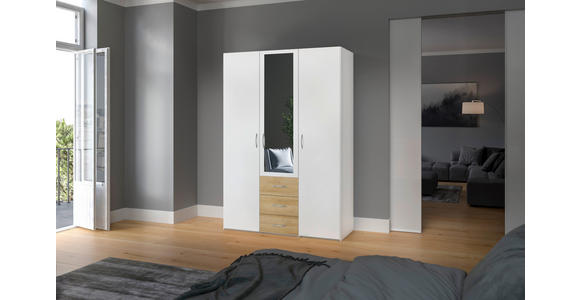 KLEIDERSCHRANK in Weiß, Eichefarben - Eichefarben/Silberfarben, Design, Glas/Holzwerkstoff (152/215/59cm) - Carryhome