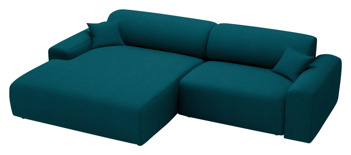 ECKSOFA  in Velours, Feincord Petrol  178/292 cm  - Petrol/Schwarz, Design, Kunststoff/Textil (178/292cm) - home24