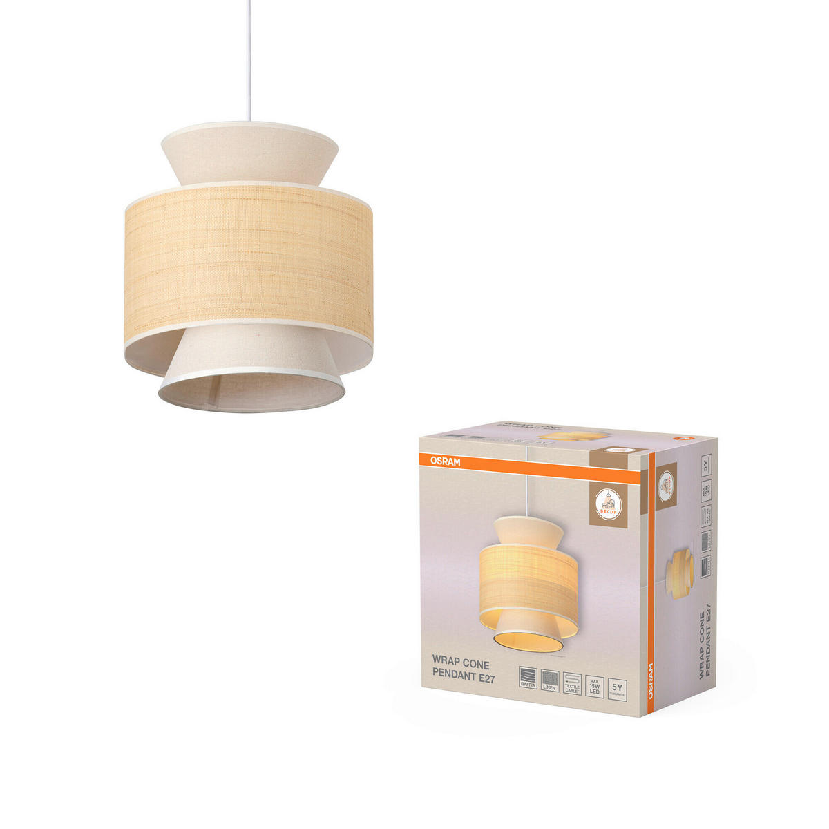 HÄNGELEUCHTE 35/142 cm  - Beige, Natur, Holz/Textil (35/142cm) - Osram