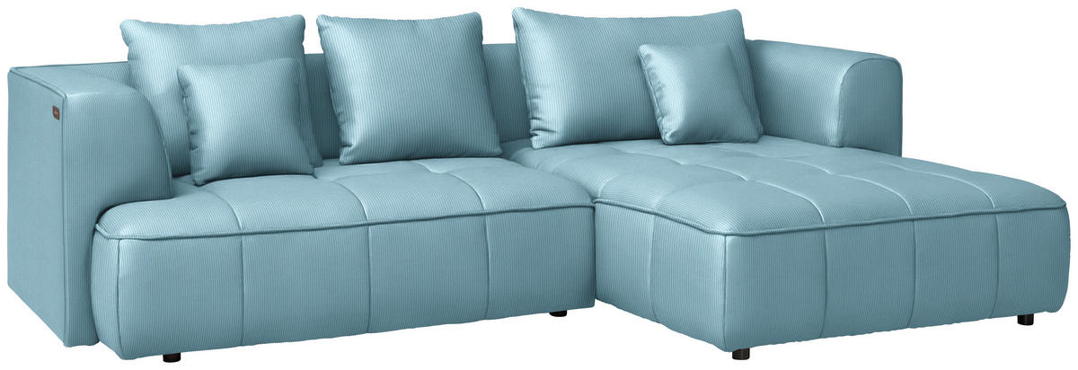 ECKSOFA Feincord Hellblau  - Schwarz/Hellblau, Design, Kunststoff/Textil (288/188cm) - Welnova