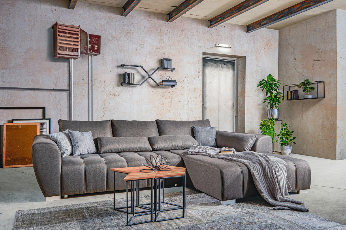 ECKSOFA in Webstoff Hellgrau  - Silberfarben/Hellgrau, Modern, Kunststoff/Textil (218/304cm) - Carryhome