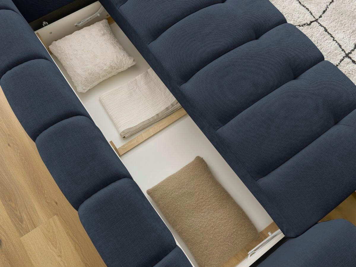 SCHLAFSOFA FUJI Leinenoptik Dunkelblau  inkl.  - Schwarz/Dunkelblau, MODERN, Kunststoff/Textil (251/113/88cm)